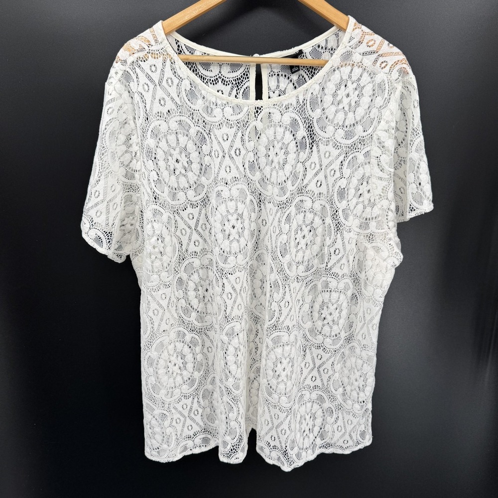 Torrid Abbey Lace Top‎ Womens 2X Whisper White Short Sleeve Floral Sheer New